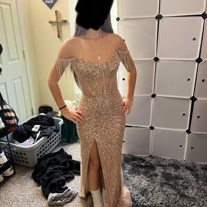 Elegant Off-Shoulder Beaded Prom Dress